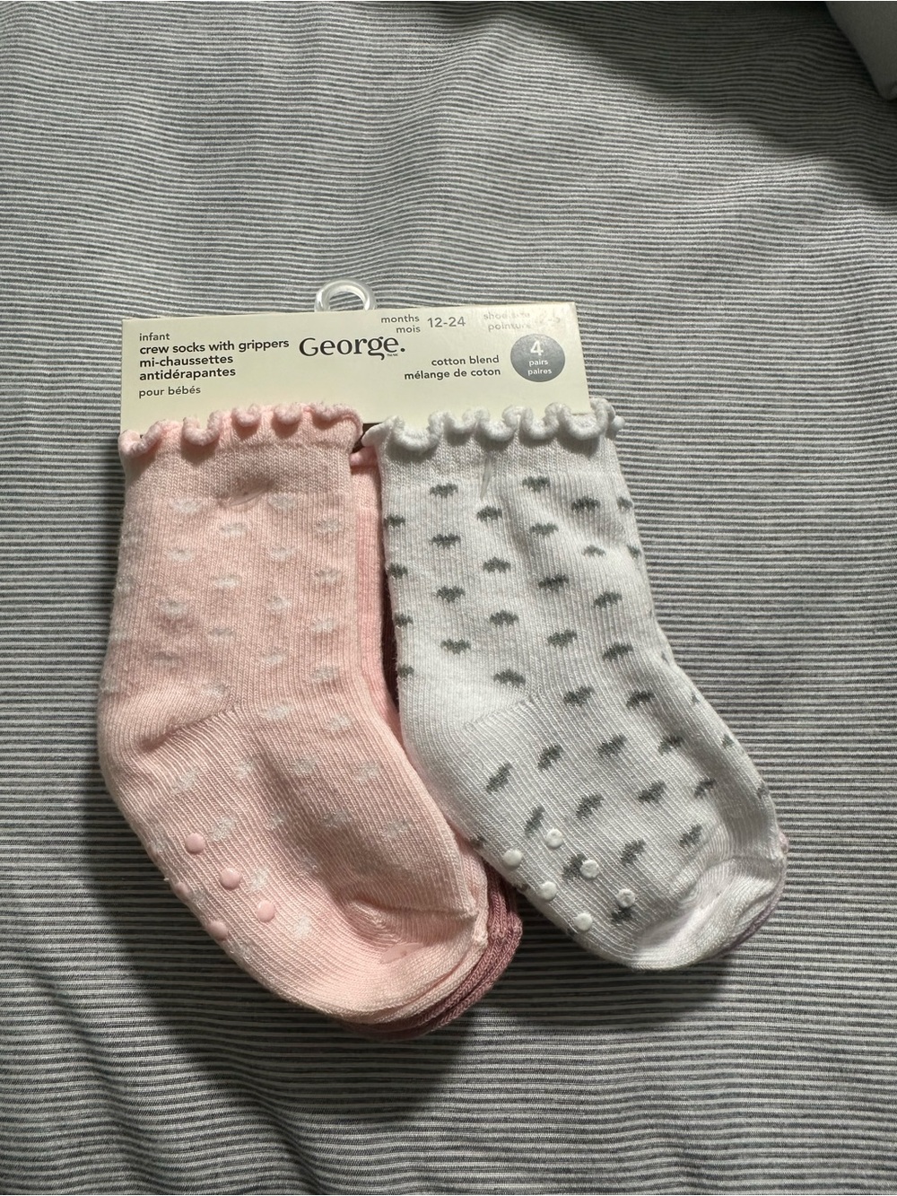 4/$15 George Infant Pink & White Ruffle Crew Socks - 4 Pack